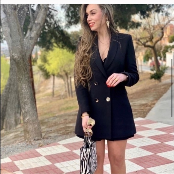 ZARA | NWT DOUBLE BREASTED LONG BLAZER BLACK L - Picture 8 of 15